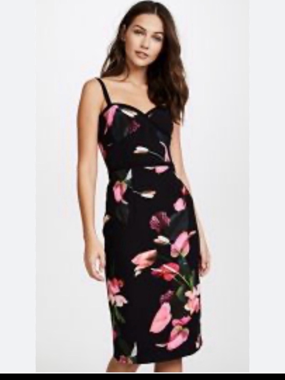 Black Halo Black Midi Dress with Pink Floral Print